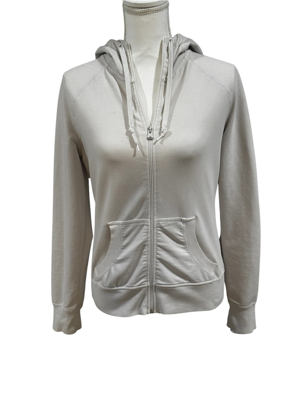 Xersion white scuba zip up long sleeved hooded sweatshirt, front pockets, S.